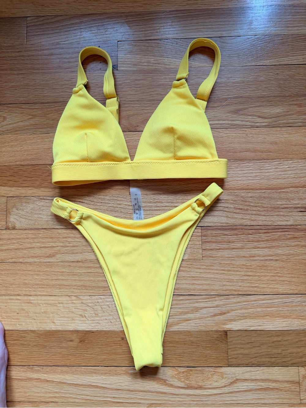 SHEIN Bright Yellow Ribbed Bikini Set with Ring Detail